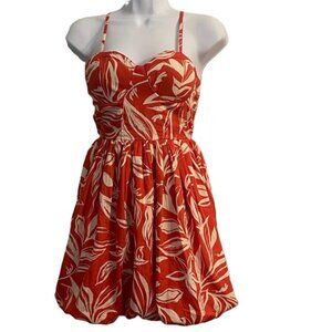 Band of the Free Elegant Red and‎ White Leaf Print Mini Dress, XS